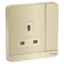 Schneider Electric AvatarOn LED Metal Gold Hairline, 1 Gang Switch Socket, E8315N_GH_G12 (3P, 13A, 250 V) - Schneider Electric