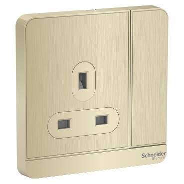 Schneider Electric AvatarOn LED Metal Gold Hairline, 1 Gang Switch Socket, E8315N_GH_G12 (3P, 13A, 250 V) - 1