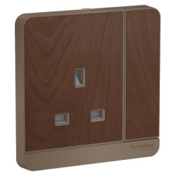 Schneider Electric AvatarOn, switched socket, 3P, 13 A, 250 V, LED, Wood - Schneider Electric