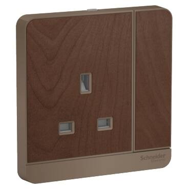 Schneider Electric AvatarOn, switched socket, 3P, 13 A, 250 V, LED, Wood - 1