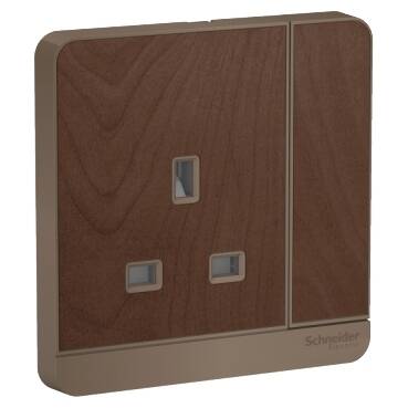 Schneider Electric AvatarOn Wood, 1 Gang Switched Socket, E8315_WD_G12 (3P, 13A, 250 V) - 1