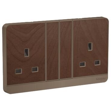 Schneider Electric AvatarOn Wood, 2 Gang Switched Sockets, E83T25_WD_G12 (3P, 13A, 250 V) - 1