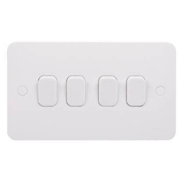 Schneider Electric GGBL1042 Lisse Plate Switch, 4 Gang, 2 Way, 10AX, White - 1