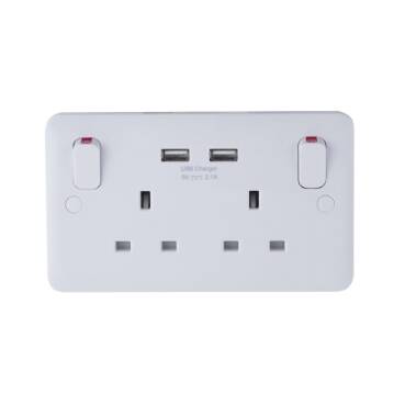 Schneider Electric Lisse White Moulded - Twin Socket combined 2 x USB SP 2.1 A. White - 1