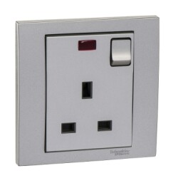 Schneider Electric Vivace 13A 250V 1Gang Switched Socket,Aluminium Silver - Schneider Electric