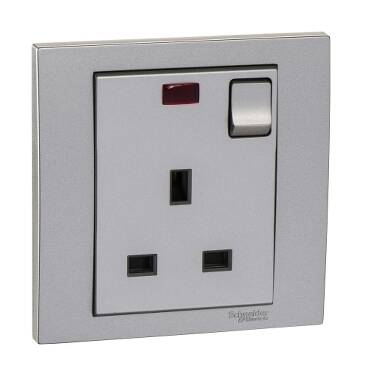 Schneider Electric Vivace 13A 250V 1Gang Switched Socket,Aluminium Silver - 1