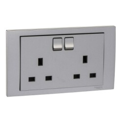 Schneider Electric Vivace 13A 250V TwinGang Switched Socket,Aluminium Silver - Schneider Electric