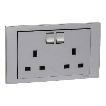 Schneider Electric Vivace 13A 250V TwinGang Switched Socket,Aluminium Silver - 1